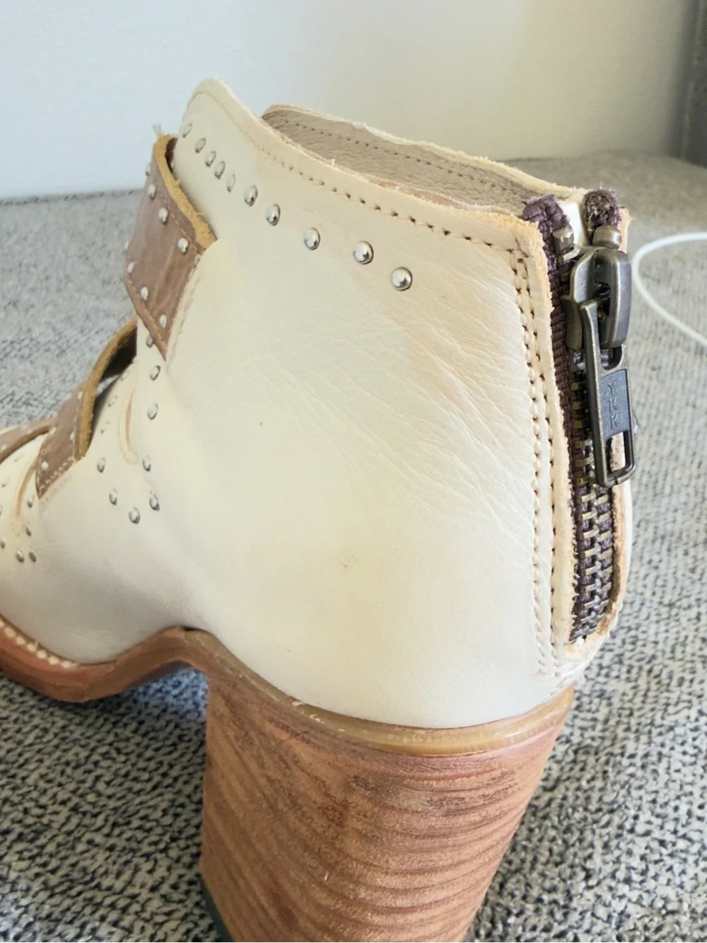 Freebird by Steven White and Tan Buckle Block Heel Sandals